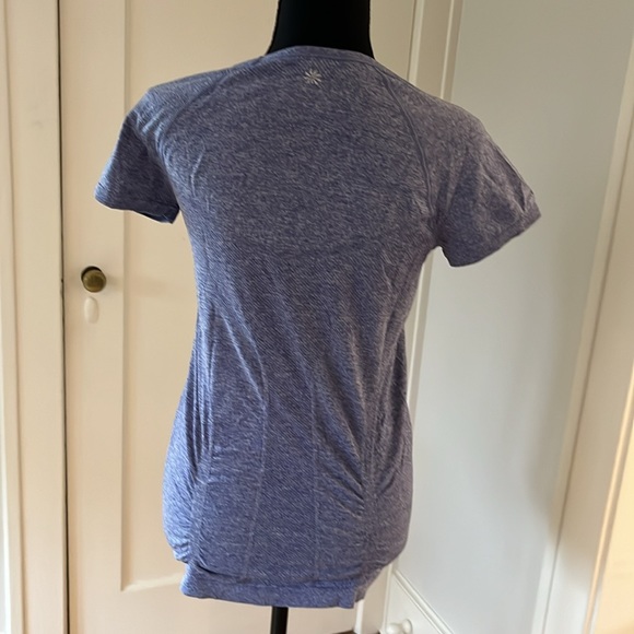 Athleta size M heathered blue stretchy excercise top ruched - Picture 2 of 7
